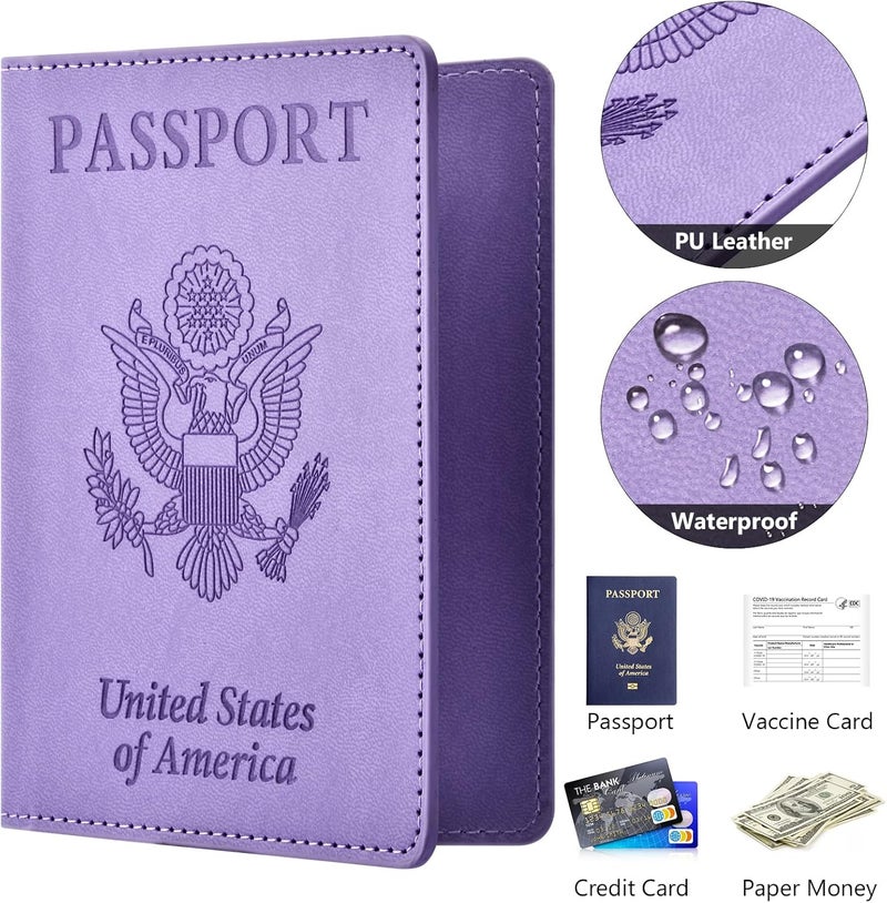 Eoehro Passport and Vaccine Card Holder Cover Combo, Passport Case /Wallet with Vaccine Card Slot for Women and Men(AL-Purple) - Image 4