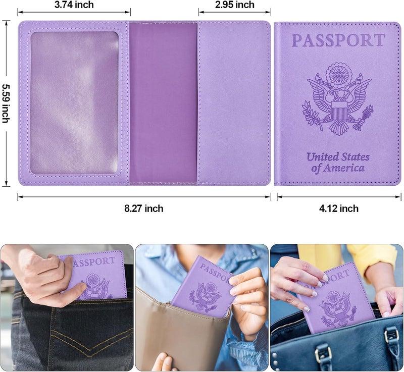 Eoehro Passport and Vaccine Card Holder Cover Combo, Passport Case /Wallet with Vaccine Card Slot for Women and Men(AL-Purple) - Image 3