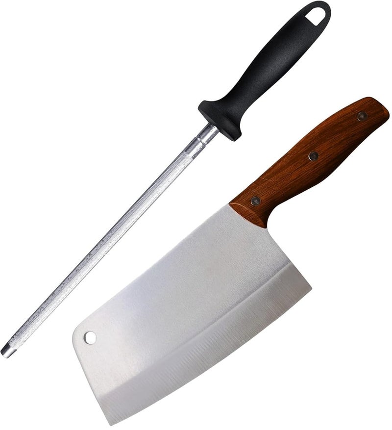 Captoola 7 Inch Sharp Kitchen Meat Vegetable Knife Stainless Steel Cooking Knife Chinese Knife ABS Handle with Knife Sharpener StickSet of 2 - Image 1