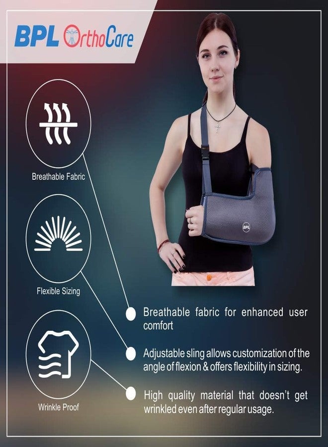 BPL Medical Technologies OrthoCare Arm Sling Baagy with Elbow Support, Arm Immobilizer Brace for Fracture, Sprain, Dislocation and Pain Relief Arm Support Belt For Men, Women & Children - Grey - M - Image 2