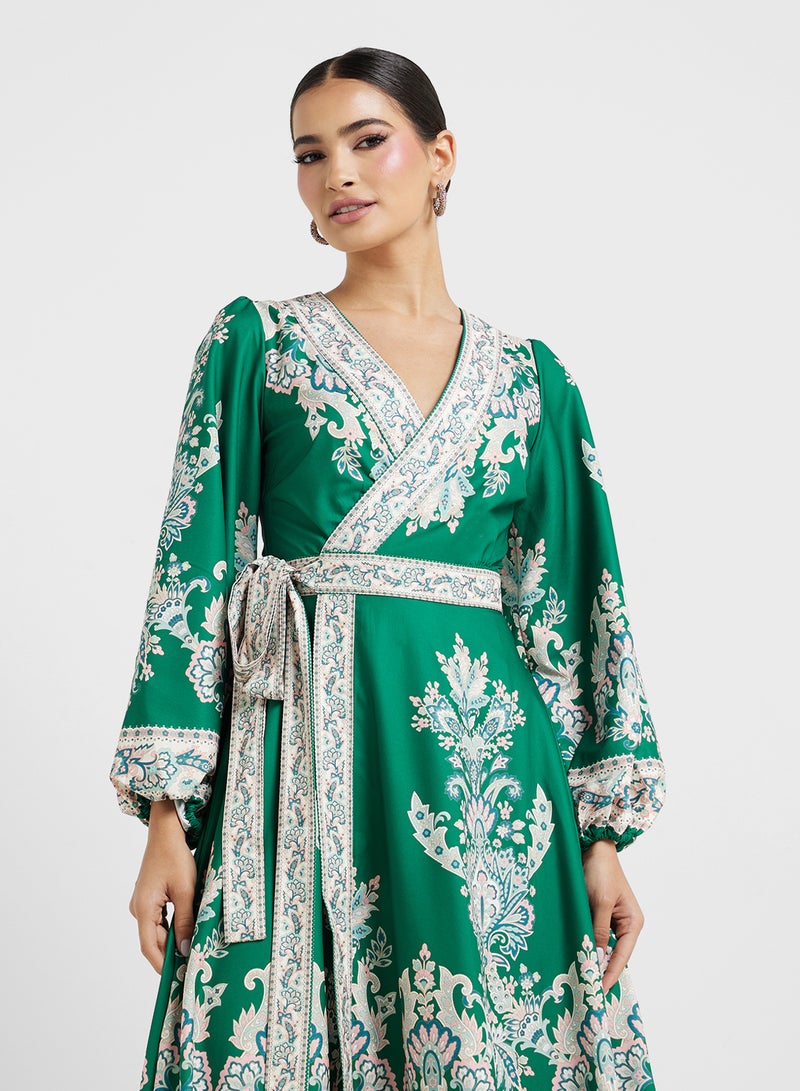 Khizana Printed Satin Wrap Dress - Image 3
