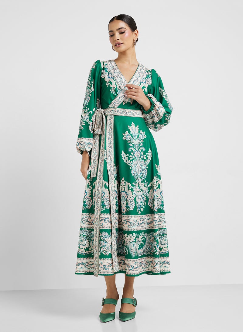 Khizana Printed Satin Wrap Dress - Image 4