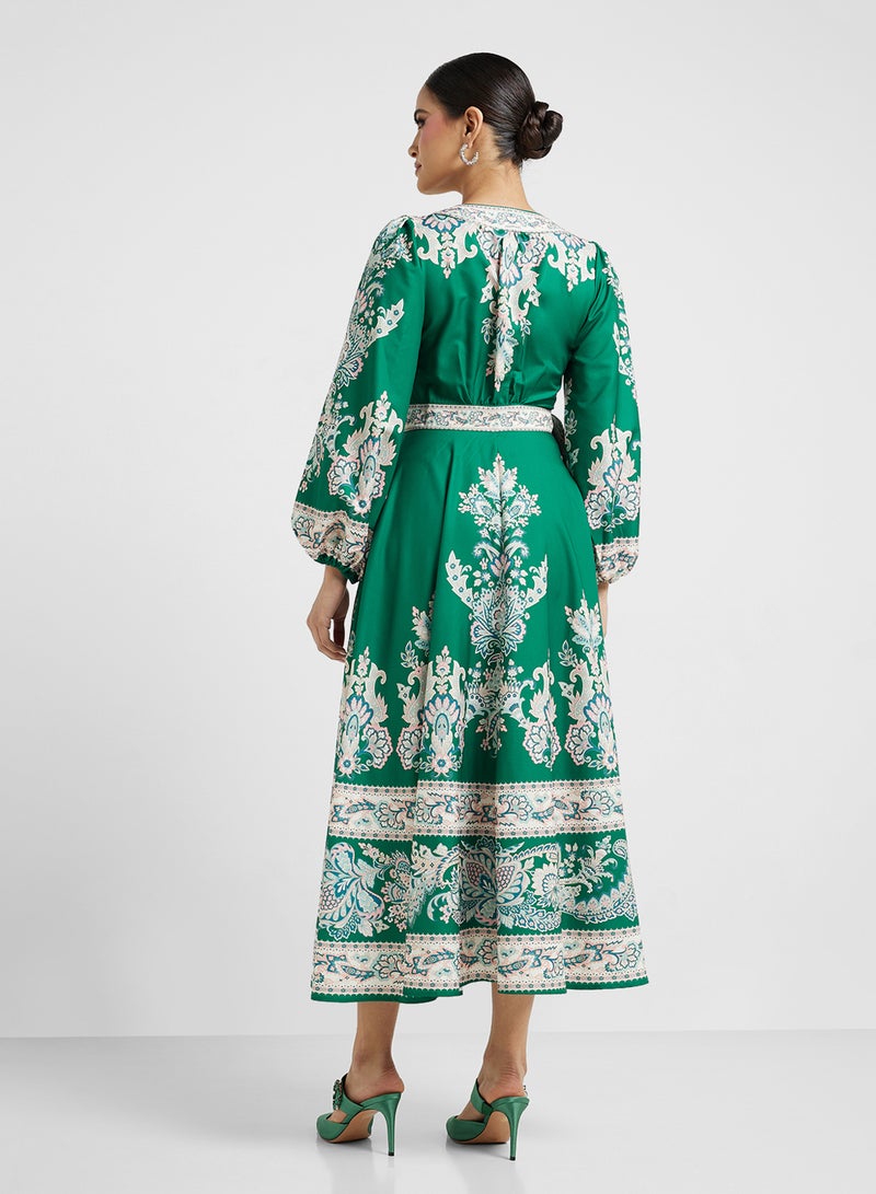 Khizana Printed Satin Wrap Dress - Image 2