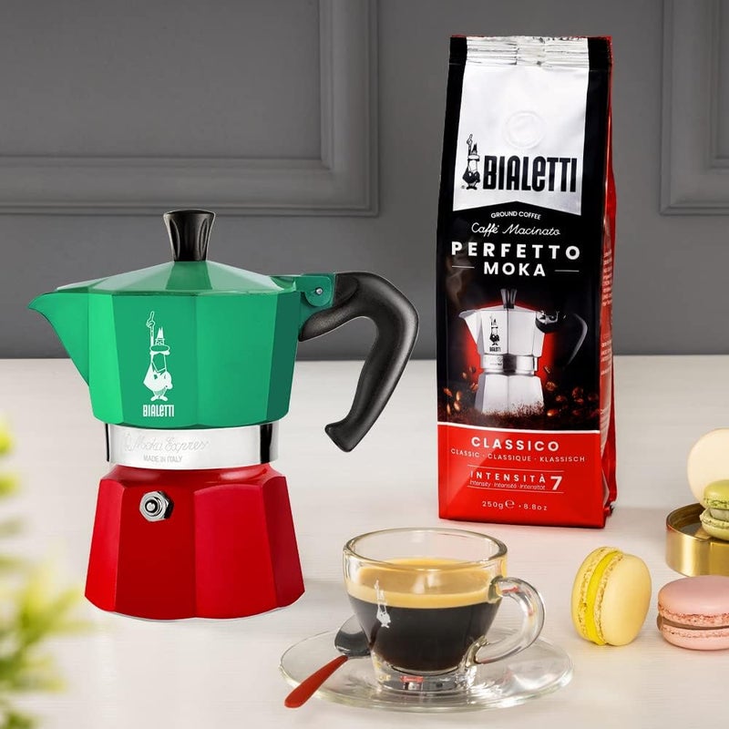 Bialetti - Moka Express Italia Collection: Iconic Stovetop Espresso Maker, Makes Real Italian Coffee, Moka Pot 3 Cups (4.3 Oz - 130 Ml), Aluminium, Colored in Red Green Silver - Image 3
