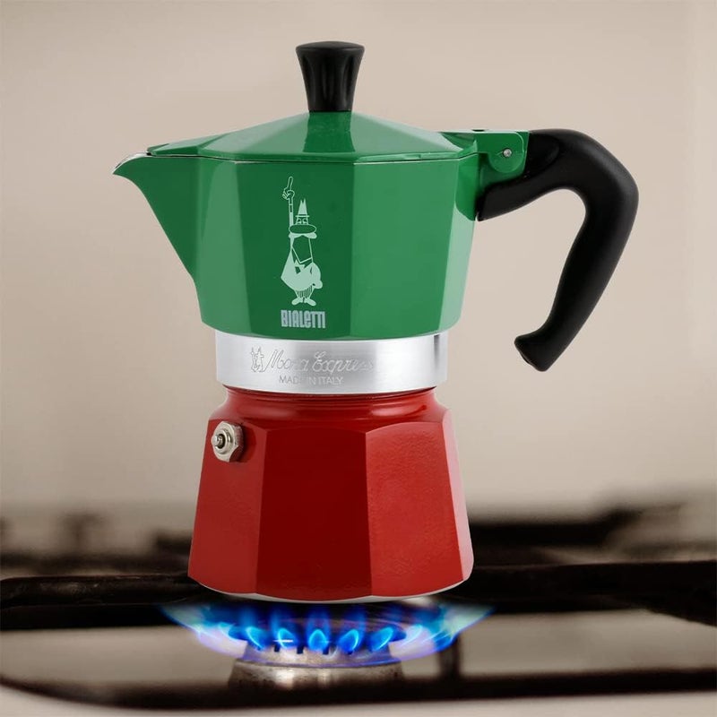 Bialetti - Moka Express Italia Collection: Iconic Stovetop Espresso Maker, Makes Real Italian Coffee, Moka Pot 3 Cups (4.3 Oz - 130 Ml), Aluminium, Colored in Red Green Silver - Image 4