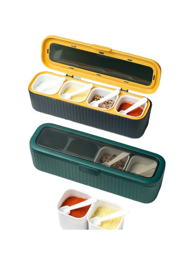 Extreme Space Jidu Kongjian Seasoning Box, Spice Container, Condiment Bottle, Household Seasoning Jar, Seasoning Set, Salt Container, Four-Compartment Plastic Container With Spoon - Image 2