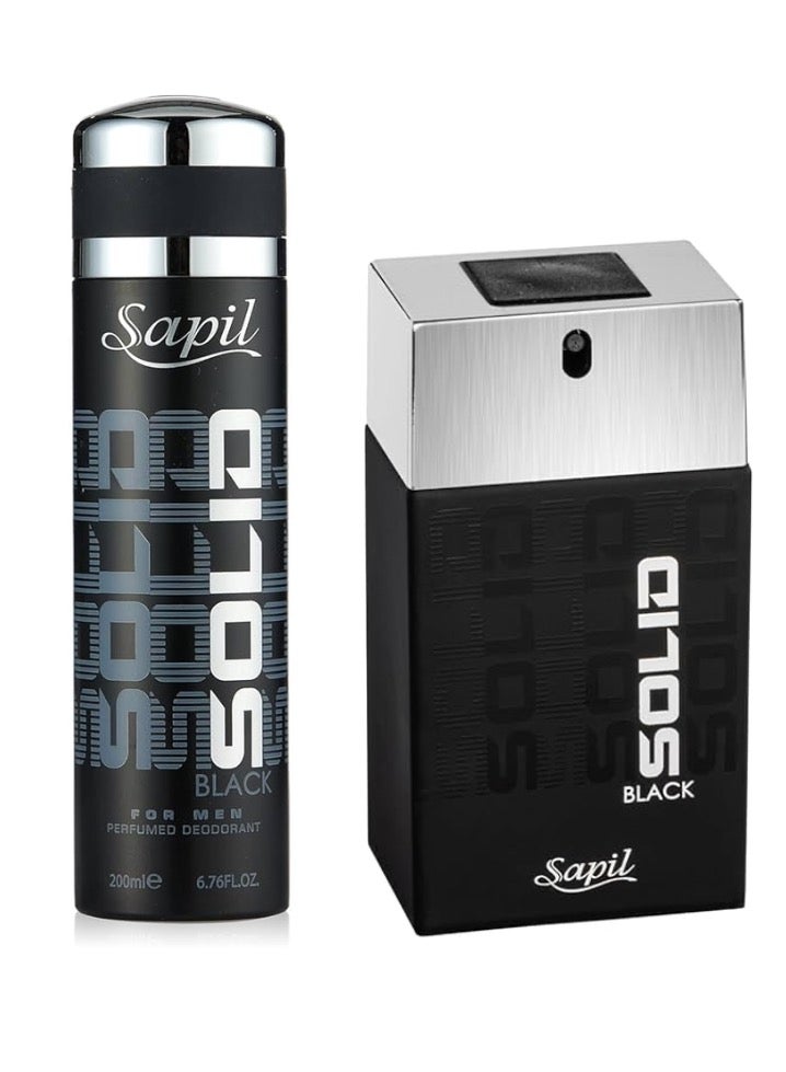 Sapil Solid Black for Men 100ml + Body Spray 200ML - Image 1