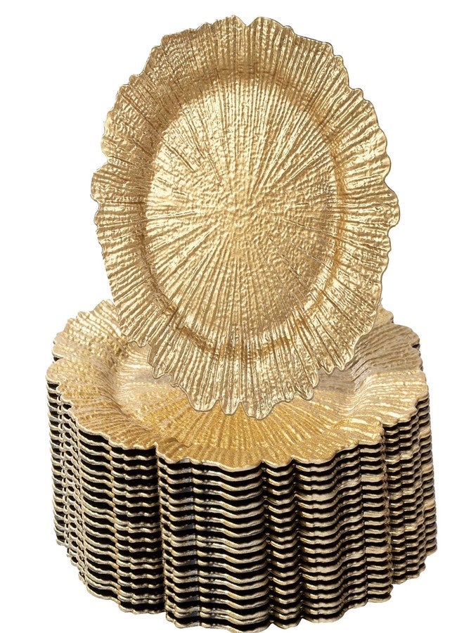 MDH 12 Pcs Gold Charger Plate 13 in Round Matte Reef Plate Charger Ruffled Rim Dinner Charger Hollow out Flower Holde (12) - Image 1