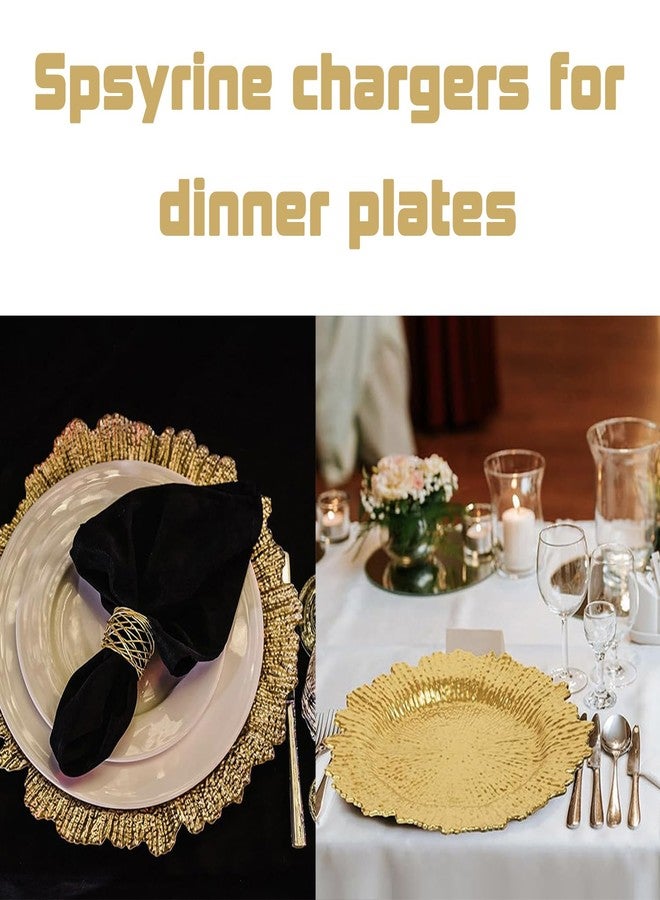 MDH 12 Pcs Gold Charger Plate 13 in Round Matte Reef Plate Charger Ruffled Rim Dinner Charger Hollow out Flower Holde (12) - Image 4