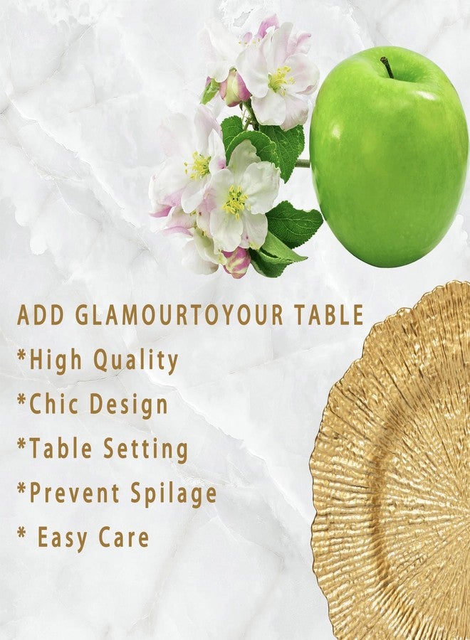 MDH 12 Pcs Gold Charger Plate 13 in Round Matte Reef Plate Charger Ruffled Rim Dinner Charger Hollow out Flower Holde (12) - Image 3