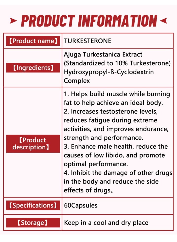 Wins Town Turkesterone 500mg 60 Capsules | Advanced Muscle Growth & Endurance Supplement | Gentle, Potent & Easily Absorbed | Supports Strength, Stamina & Workout Performance | Natural Ajuga Turkestanica Extract | Male Fitness Focused | Non-GMO, Vegan, Gluten-Free | Official Authentic - Image 3