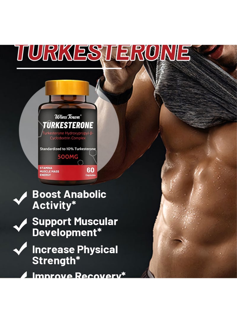 Wins Town Turkesterone 500mg 60 Capsules | Advanced Muscle Growth & Endurance Supplement | Gentle, Potent & Easily Absorbed | Supports Strength, Stamina & Workout Performance | Natural Ajuga Turkestanica Extract | Male Fitness Focused | Non-GMO, Vegan, Gluten-Free | Official Authentic - Image 2