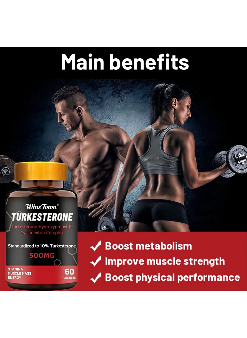 Wins Town Turkesterone 500mg 60 Capsules | Advanced Muscle Growth & Endurance Supplement | Gentle, Potent & Easily Absorbed | Supports Strength, Stamina & Workout Performance | Natural Ajuga Turkestanica Extract | Male Fitness Focused | Non-GMO, Vegan, Gluten-Free | Official Authentic - Image 4