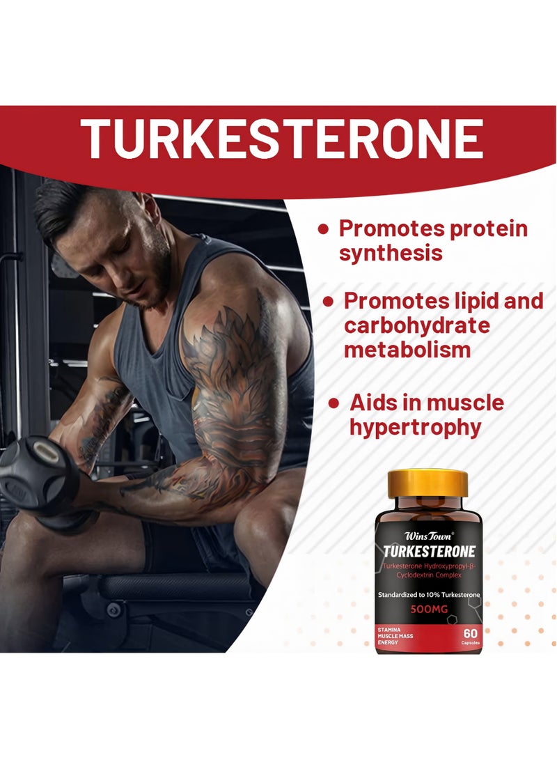 Wins Town Turkesterone 500mg 60 Capsules | Advanced Muscle Growth & Endurance Supplement | Gentle, Potent & Easily Absorbed | Supports Strength, Stamina & Workout Performance | Natural Ajuga Turkestanica Extract | Male Fitness Focused | Non-GMO, Vegan, Gluten-Free | Official Authentic - Image 5