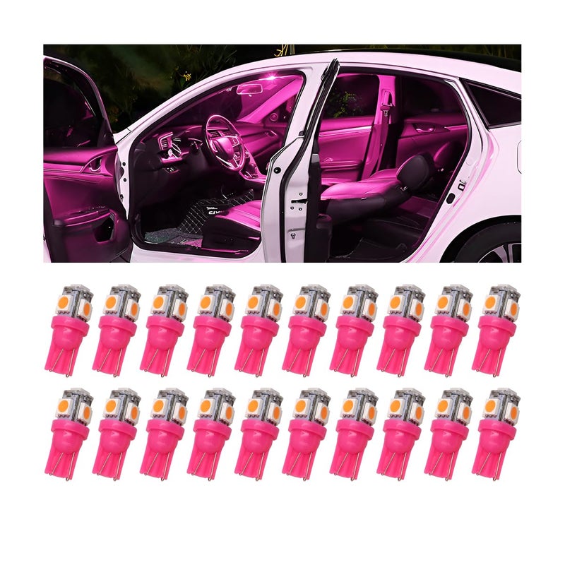 HZEL 20PCS T10 194 Car LED Light Bulb 5SMD 5050 12V 168 W5W 2825 Vehicle Wedge License Plate Bulb Automotive Interior Dome Map Door Trunk Courtesy Dash Lamps Accessories Universal Fit Pink - Image 3