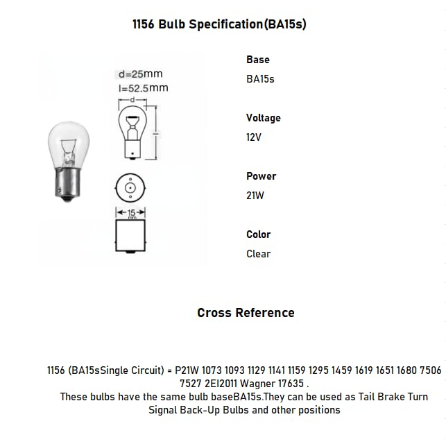 Kadiby 12 Bulk Pack 1156 BulbP21W S25 1141 7506 Ba15s 12v 32cp Automotive BrakeBack UpReverse Light Clear Miniature RV Bulbs Fit for AveoRam PickupHammer - Image 3