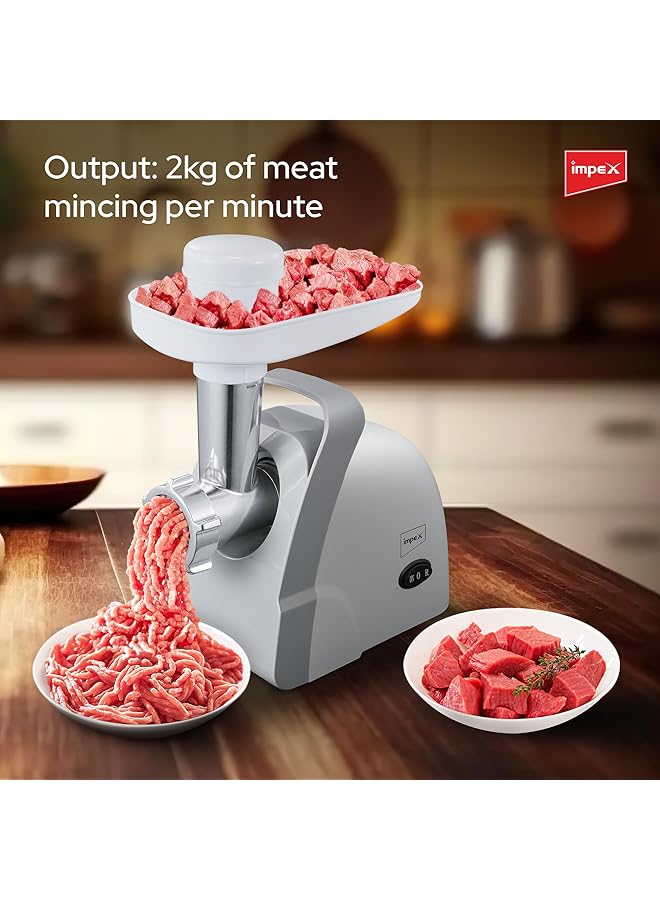 Impex Meat Grinder 1200 Watts Power Mincer With Reverse Function Stainless Blade And 3 Cutting Plates Sausage And Kubbe Attachments And Food Pusher 2 Years Mg 3807 - Image 5