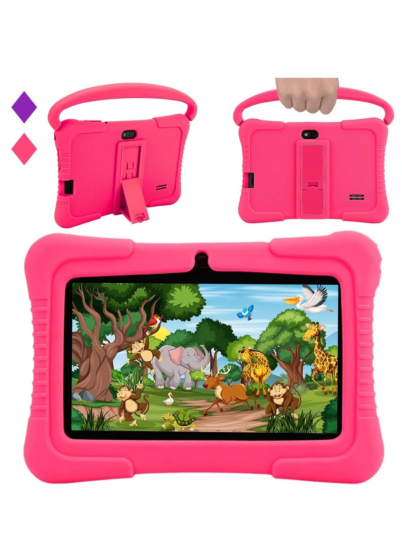 7-Inch Android Kids Tablet PC for Study Education, 1G RAM 16G ROM WiFi 1024*600 Children Tablets with Silicone Tablet Case (Pink)  - Image 1