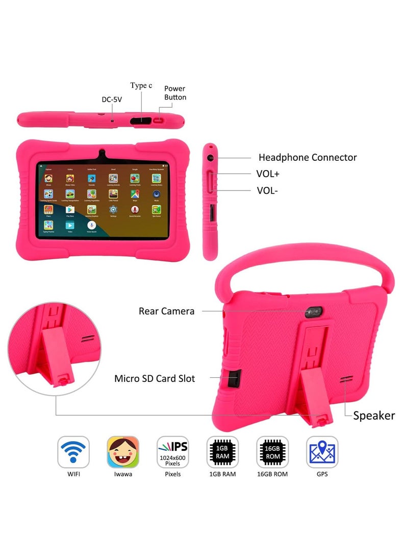 7-Inch Android Kids Tablet PC for Study Education, 1G RAM 16G ROM WiFi 1024*600 Children Tablets with Silicone Tablet Case (Pink)  - Image 4