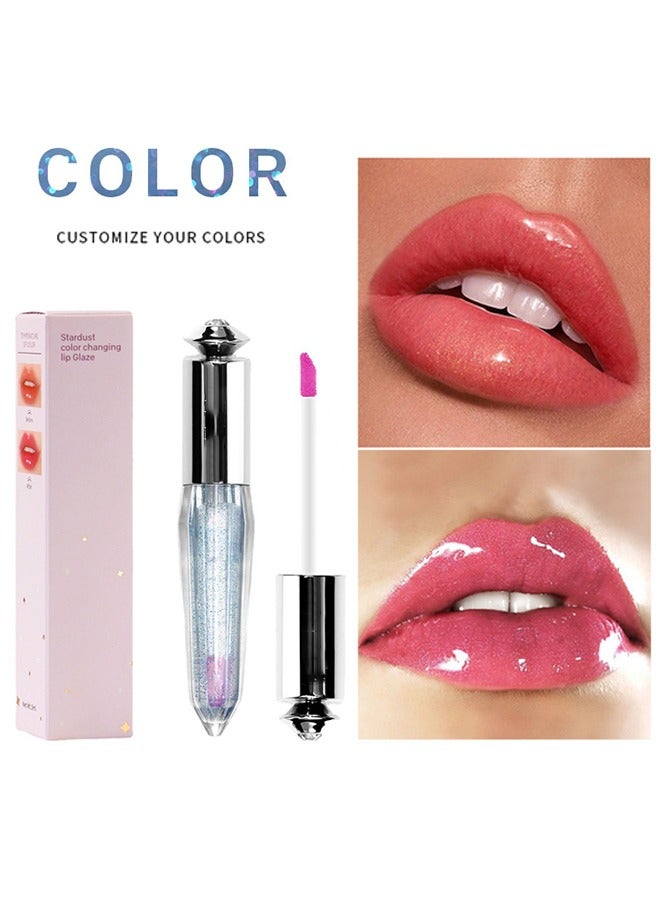 بوداير "Stardust Corlor Changing Lip Glaze ، أحمر الشفاه السائل طويل الأمد لتغيير درجة حرارة الترطيب مع حمض الهيالورونيك الخفيف عالي اللمعان لترطيب ممتلئ غير لزج بريق وميض  " - Image 1