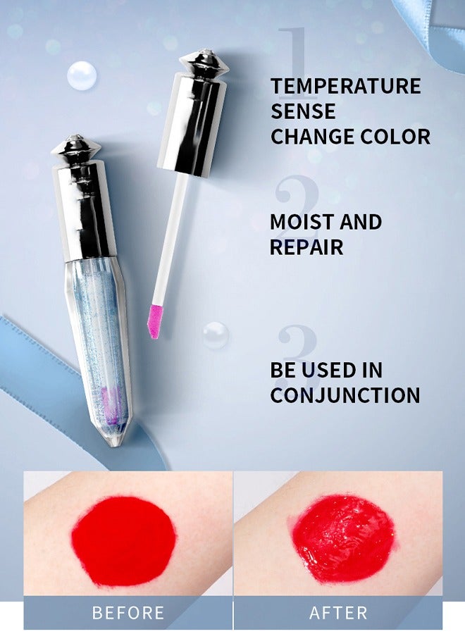 بوداير "Stardust Corlor Changing Lip Glaze ، أحمر الشفاه السائل طويل الأمد لتغيير درجة حرارة الترطيب مع حمض الهيالورونيك الخفيف عالي اللمعان لترطيب ممتلئ غير لزج بريق وميض  " - Image 4