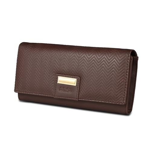 ALSU Women's Wallet Hand Purse Clutch Vegan Leather | Embossed Design | Phone Pocket | 4 Card Pocket (nur-002) (Brown) - Image 1