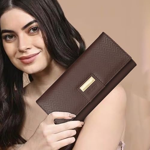 ALSU Women's Wallet Hand Purse Clutch Vegan Leather | Embossed Design | Phone Pocket | 4 Card Pocket (nur-002) (Brown) - Image 2