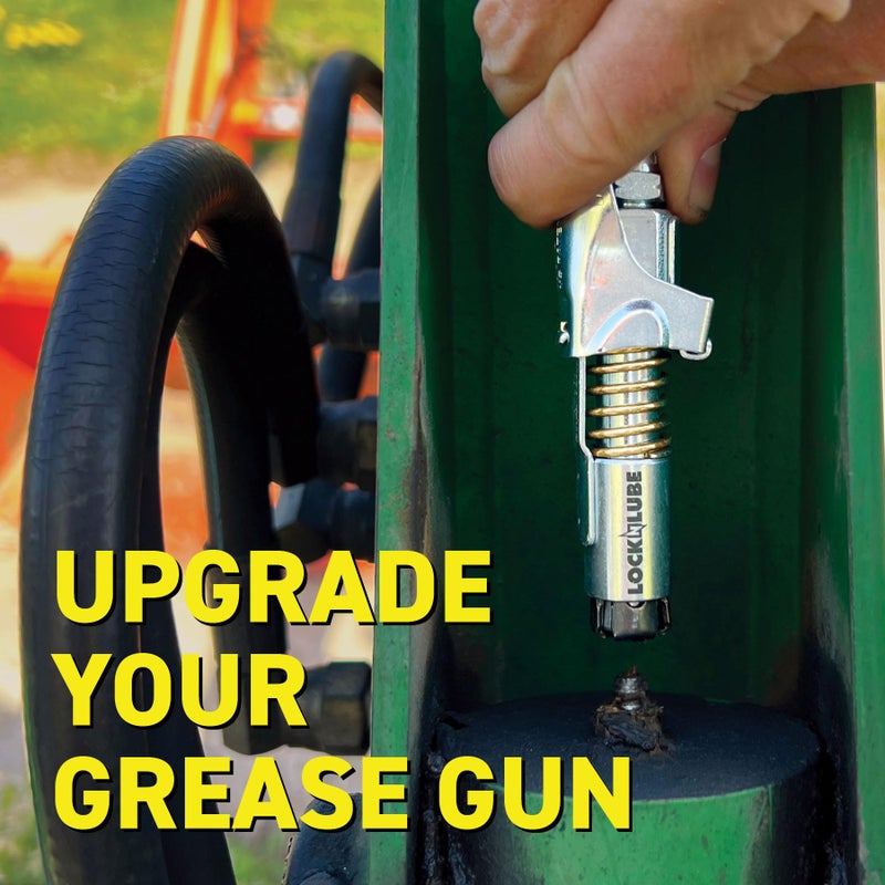 LockNLube Grease Gun Coupler locks onto Zerk fittings. Grease goes in, not on the machine. World's best-selling original locking grease coupler. Rated 10,000 PSI. Long-lasting rebuildable tool. - Image 3