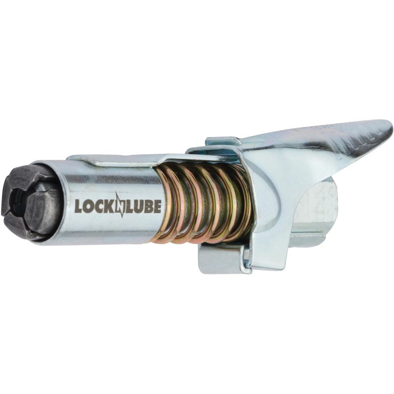 LockNLube Grease Gun Coupler locks onto Zerk fittings. Grease goes in, not on the machine. World's best-selling original locking grease coupler. Rated 10,000 PSI. Long-lasting rebuildable tool. - Image 4