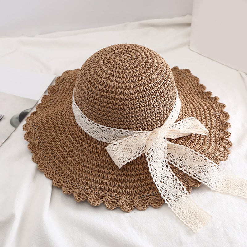 2pcs Light Bowknot Design Hat Sun Hat Wide Brimmed Visor Foldable Beach for Outdoor Decoration (Size , 56-58cm) - Image 3
