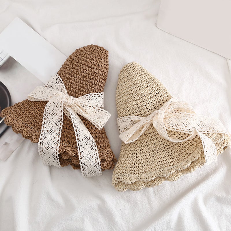 2pcs Light Bowknot Design Hat Sun Hat Wide Brimmed Visor Foldable Beach for Outdoor Decoration (Size , 56-58cm) - Image 4