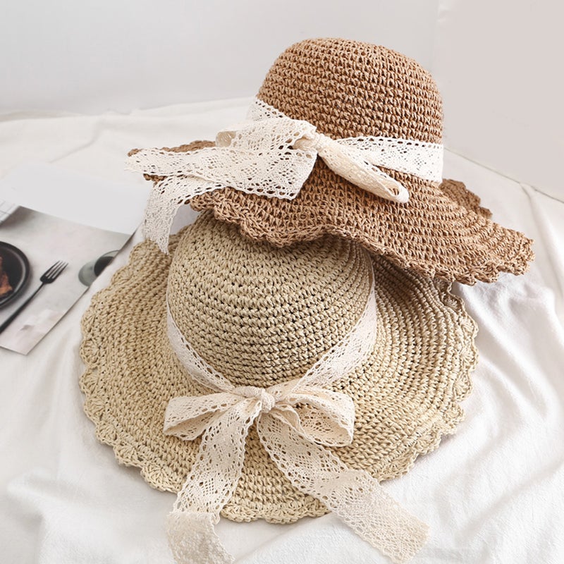 2pcs Light Bowknot Design Hat Sun Hat Wide Brimmed Visor Foldable Beach for Outdoor Decoration (Size , 56-58cm) - Image 2