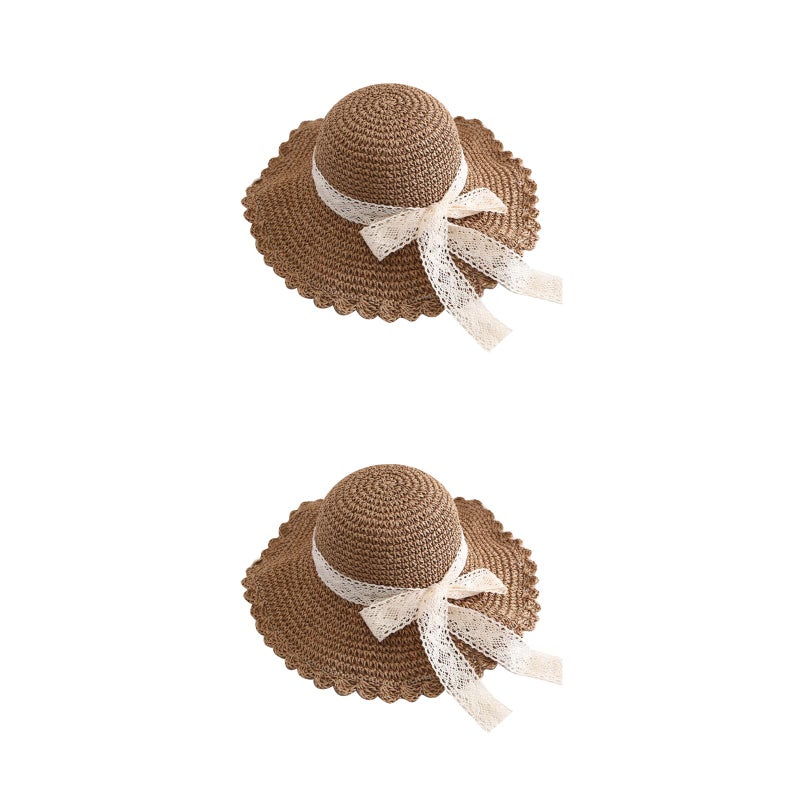2pcs Light Bowknot Design Hat Sun Hat Wide Brimmed Visor Foldable Beach for Outdoor Decoration (Size , 56-58cm) - Image 1