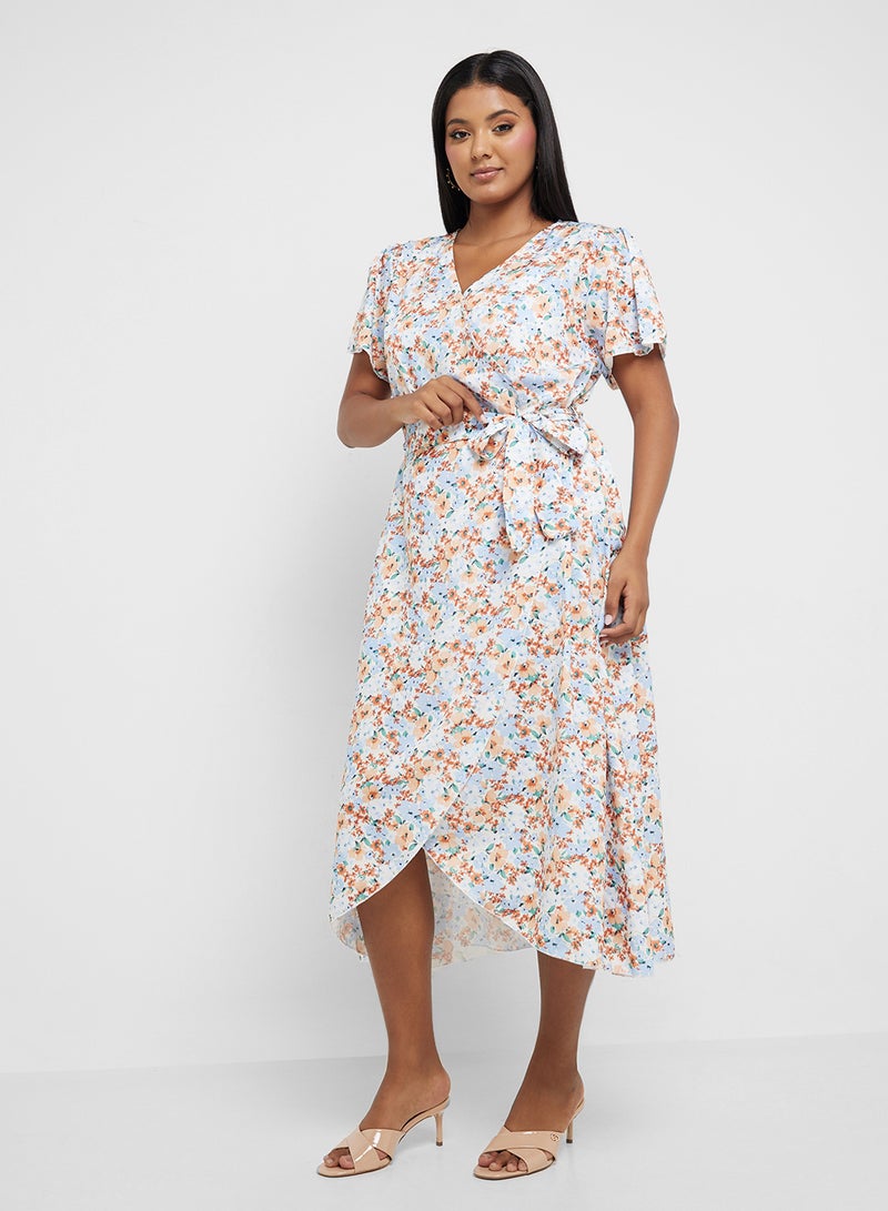 Ginger Plus V Neck Floral A Line Dress  - Image 1