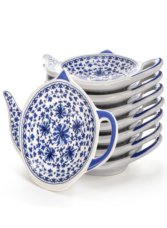 Elsjoy Set of 8 Teapot Shaped Teabag Holders for Used Tea Bag, Ceramic Tea Bag Coaster Porcelain Floral Tea Bag Dish Saucer, Vintage Teaspoon Rest for Tea Party - Image 1