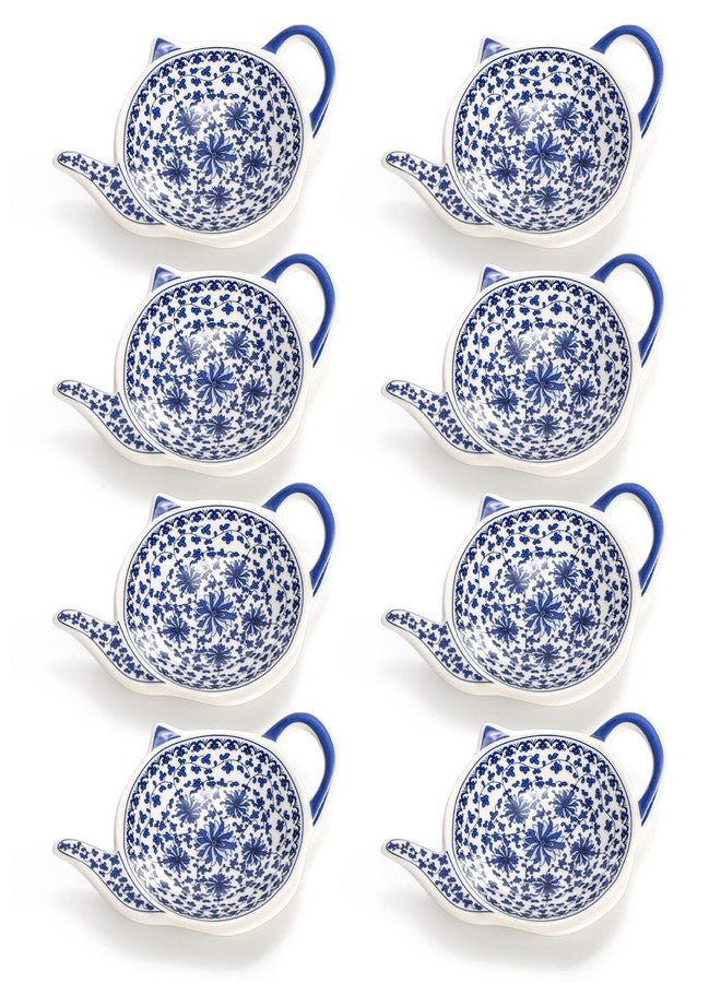 Elsjoy Set of 8 Teapot Shaped Teabag Holders for Used Tea Bag, Ceramic Tea Bag Coaster Porcelain Floral Tea Bag Dish Saucer, Vintage Teaspoon Rest for Tea Party - Image 3
