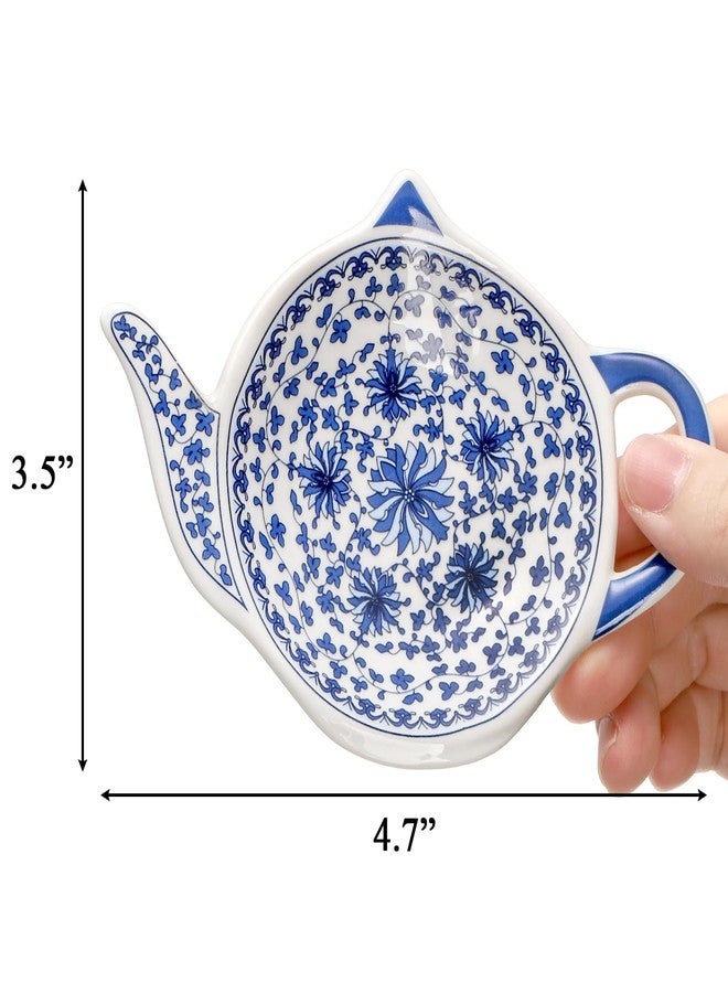 Elsjoy Set of 8 Teapot Shaped Teabag Holders for Used Tea Bag, Ceramic Tea Bag Coaster Porcelain Floral Tea Bag Dish Saucer, Vintage Teaspoon Rest for Tea Party - Image 2