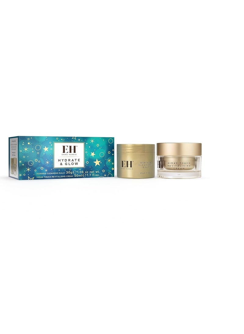 EMMA HARDIE - Emma Hardie Hydrate & Glow Gift Set: Travel Size 30ml Moringa Cleansing Balm and Travel Size 50ml Midas Touch Revitalising Face Cream, Dermatologically Tested, Natural and Cruelty Free - Image 1