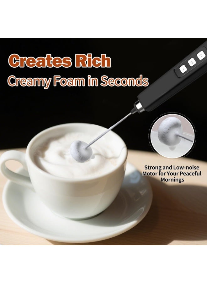 Rechargeable Milk Frother Handheld with 3 Detachable Stainless Whisks, 3 Speed Adjustable Drink Mixer, Mini Frother Wand for Coffee, Matcha, Protein Shakes, with Charging Base and Whisk Storage - Image 5