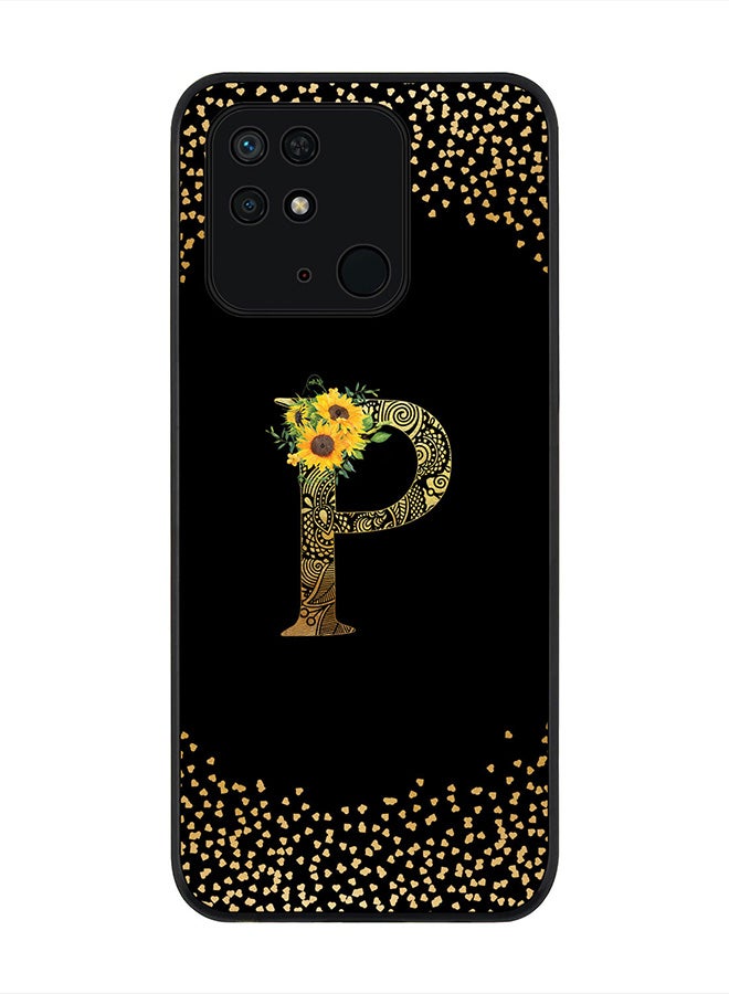 Stylizedd Rugged Black Edge Case for Redmi 10C 4G , Slim fit Thin Cover -  Custom Monogram Initial Letter Mandala Floral Pattern Alphabet- P (Black) - Image 1
