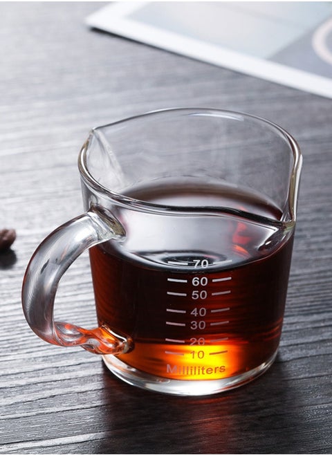Glass Double Spouts Measuring Coffee Cup 70ml Clear Espresso Cups With Handle V-Shaped Mouth Espresso Accessories Milk Cup