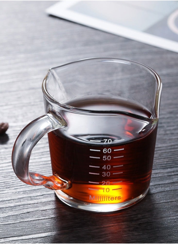 Glass Double Spouts Measuring Coffee Cup 70ml Clear Espresso Cups With Handle V-Shaped Mouth Espresso Accessories Milk Cup