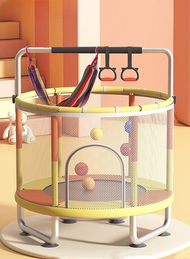 WALALLA Kids Trampoline Set with Rings, Swing, Basketball Hoop and Mini Basketball, Fun Sturdy Trampoline with Adjustable Gymnastics Bar, Enclosure and Suction Pads, Suitable for 3-4 Players, Load-bearing Capacity of 300KG, 140*160cm - Image 3