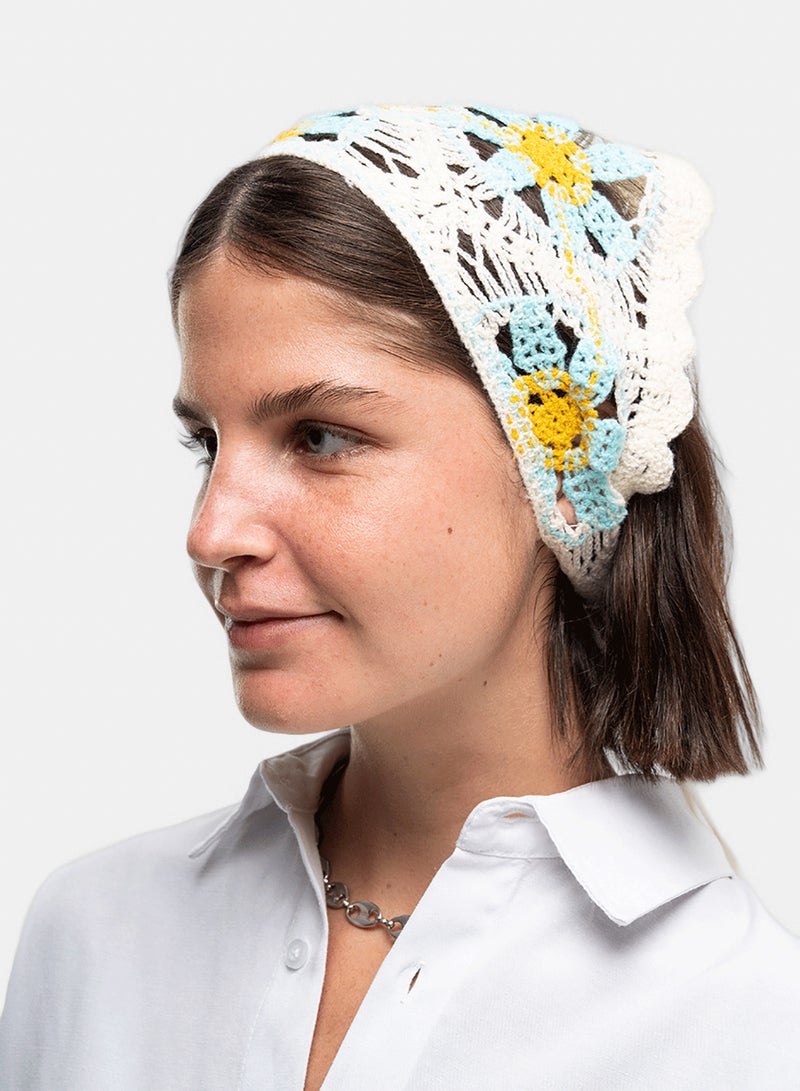 White Sunflower Crochet Bandana