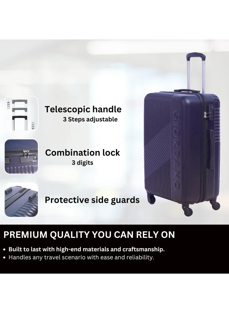 جيوردانو GIORDANO Logo Series Check-In Medium Suitcase Navy Blue, ABS Hard Shell Lightweight Durable 4 Wheels Luggage Trolley Bag 24" With Secure 3 Digit Number Lock.