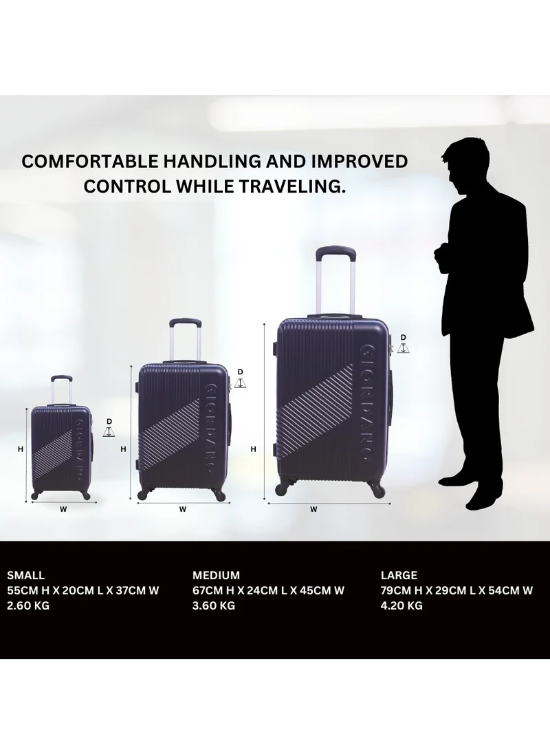 جيوردانو GIORDANO Logo Series Check-In Medium Suitcase Navy Blue, ABS Hard Shell Lightweight Durable 4 Wheels Luggage Trolley Bag 24" With Secure 3 Digit Number Lock.