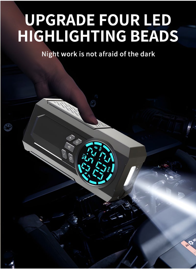 1000A 12V الطوارئ كاتب ، مضخة الهواء في الإطارات ، ضاغط الهواء من السهل تضخيم الإطارات ، أدى عرض الشاشة ، مع الشعلة الكهربائية ، وإمدادات الطاقة المتنقلة ، سعة تخزين كبيرة