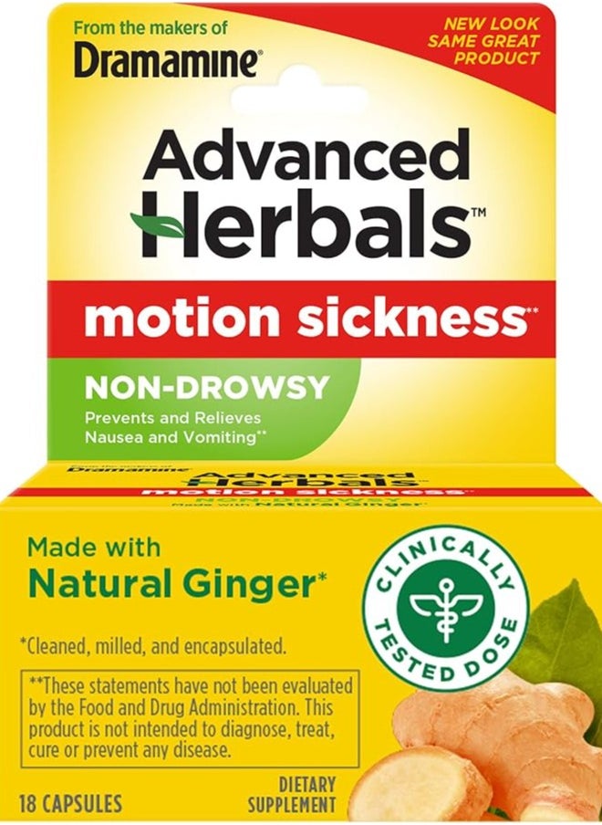 Dramamine Advanced Herbals,Motion Sickness Non-Drowsy 18 Capsules  - Image 1