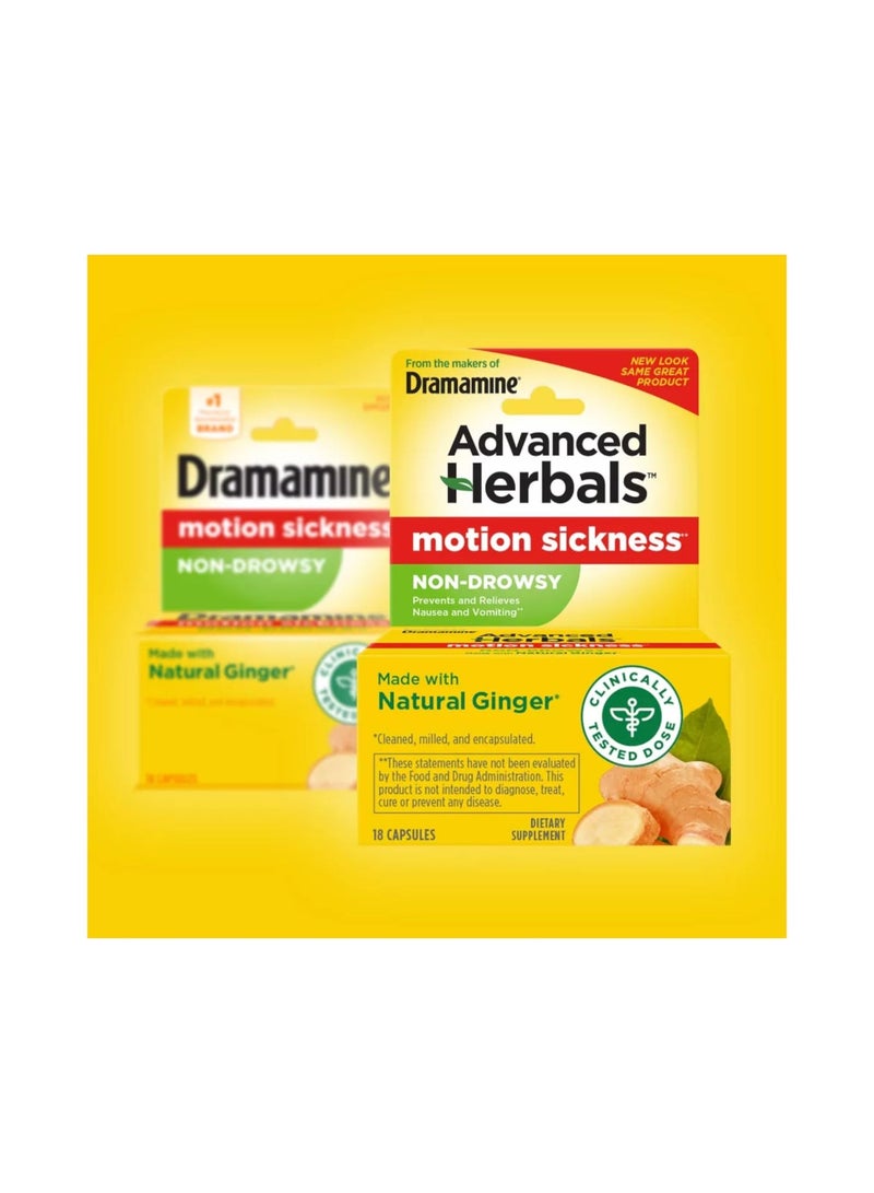 Dramamine Advanced Herbals,Motion Sickness Non-Drowsy 18 Capsules Packaging May Vary - Image 3