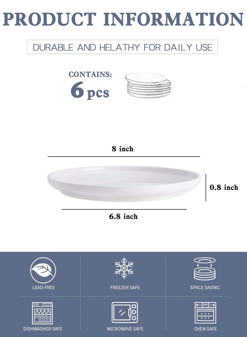 Kanwone Porcelain Dessert Salad Plates - 8 Inch - Set of 6, White, Microwave and Dishwasher Safe Plates, White Dishes, Morden Plates - Image 2